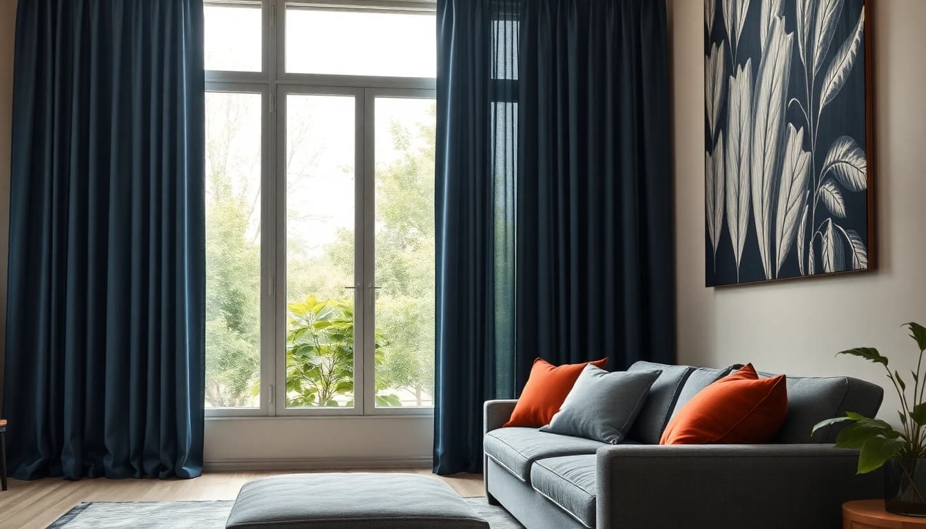 Verduisterende gordijnen in een sfeervolle woonkamer met een moderne uitstraling.