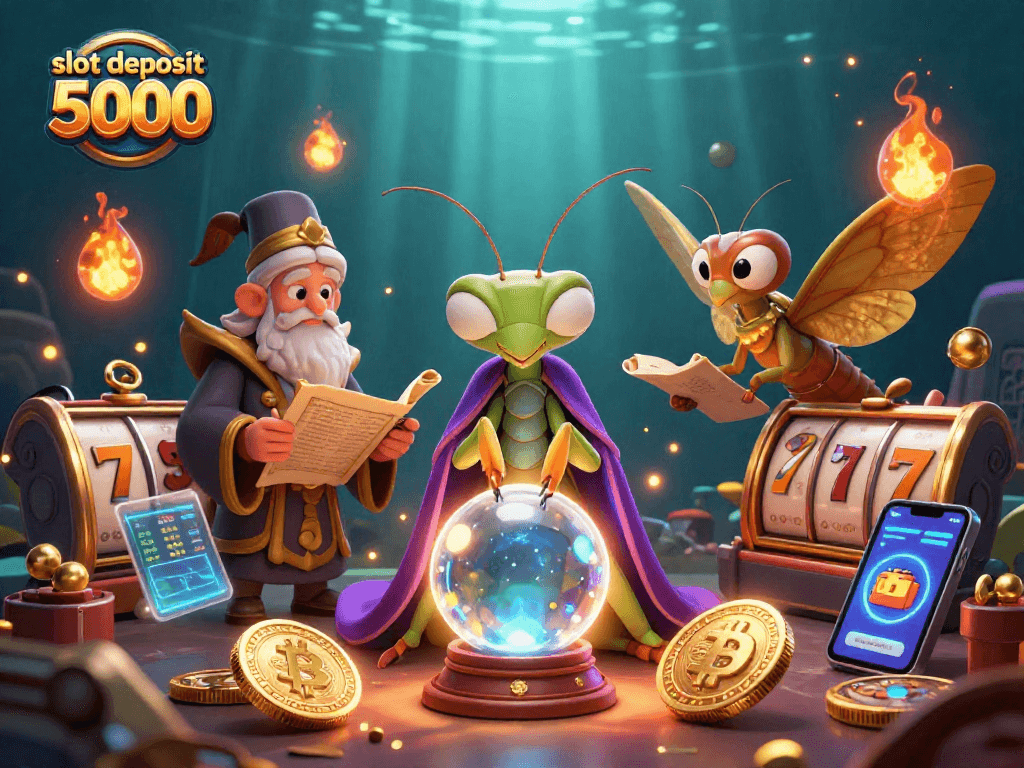 Experience vibrant slot deposit 5000 action with a mystical fortune teller and golden wings in a 3D illustration