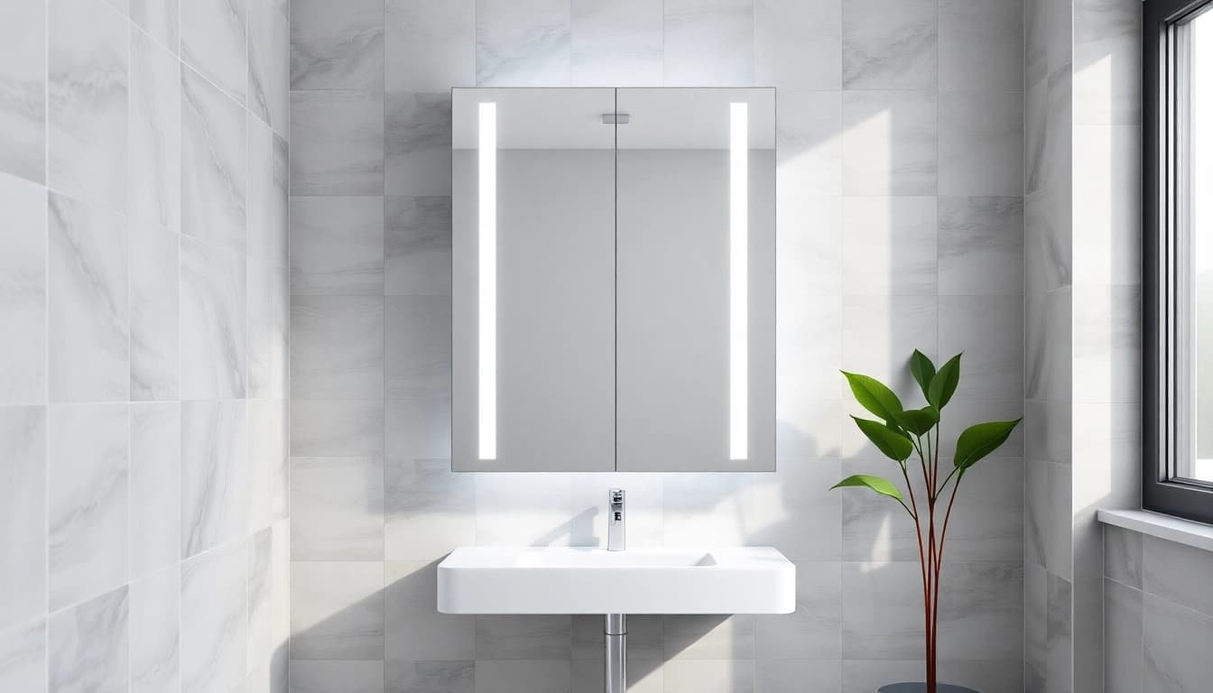 Showcase of an elegant led bathroom mirror cabinet highlighting modern design and luminous features.