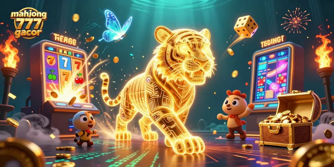 Experience big wins with Mahjong 777 gacor as the tiger prowls a vibrant digital casino.