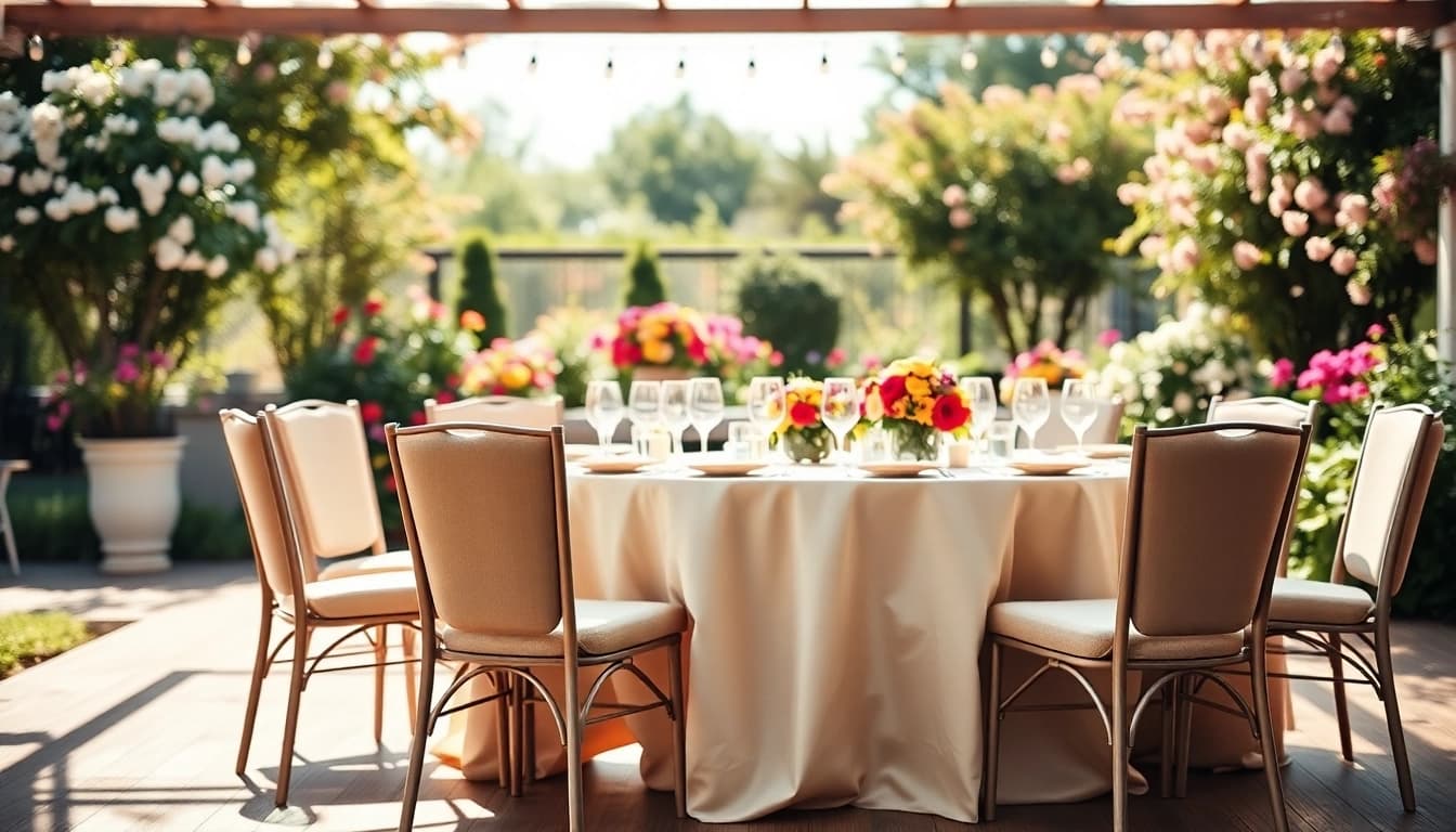 Showcasing stunning Table & Chair Rentals for an elegant outdoor event set up.