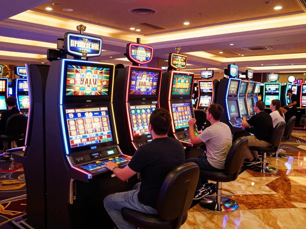 Celebrate winning on slot 10000 machines with vibrant lights and joyful players.