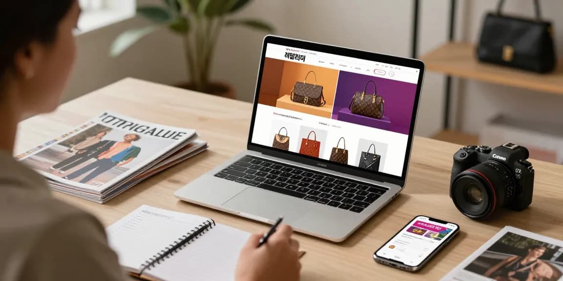 Browsing 레플리카 사이트 for luxury replica items in a stylish online shopping setup.