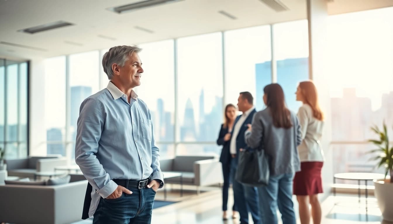 Showcase a real estate office highlighting customer interactions for effective service.