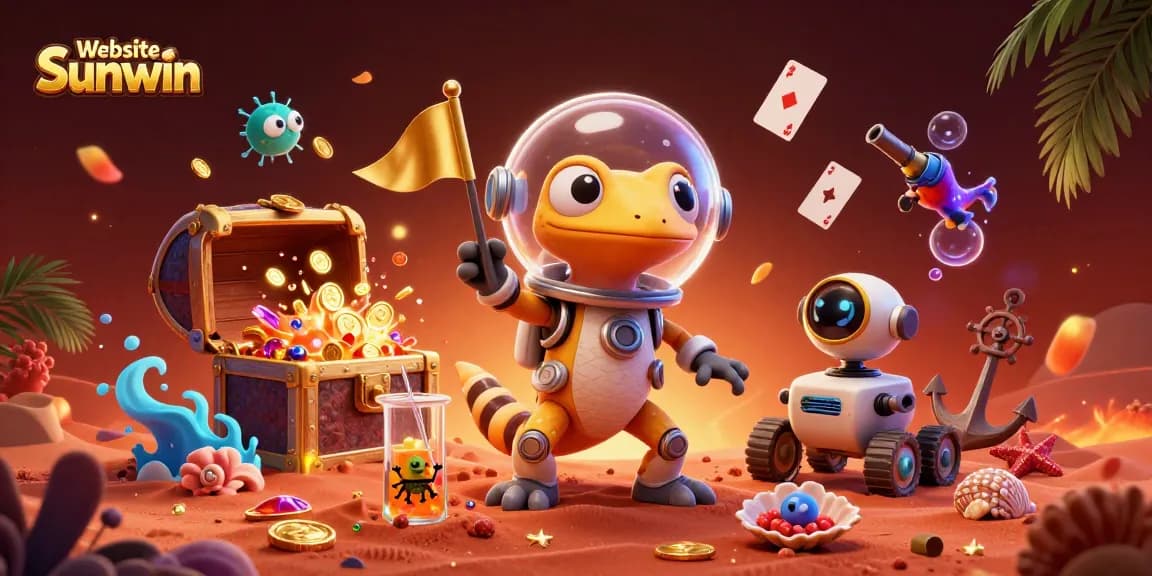 Engage with the thrill of the Website Sunwin casino, featuring colorful characters and exciting game elements.
