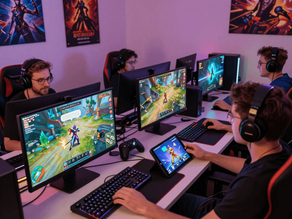 Players enjoying html porn games in a vibrant online gaming setup, showcasing interaction and immersive experiences.