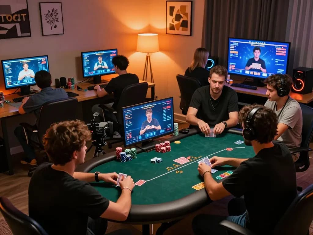 The hidden wiki showcases engaging moments from an online poker game with players seated, strategizing and enjoying the game.