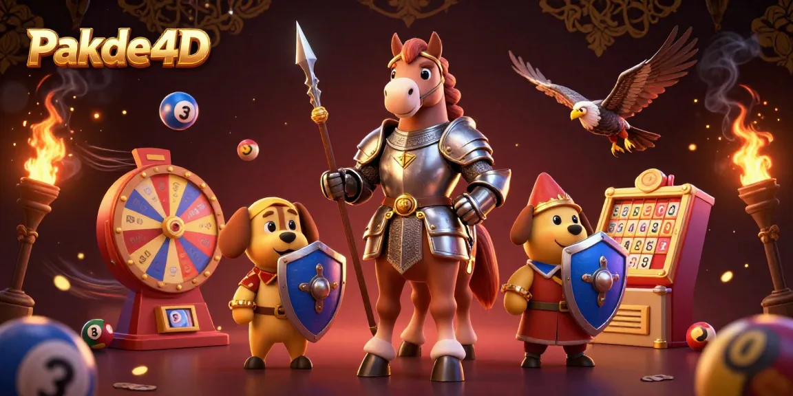 Experience thrilling lottery action with Pakde4D in a vibrant 3D illustration showcasing knights and gaming elements.