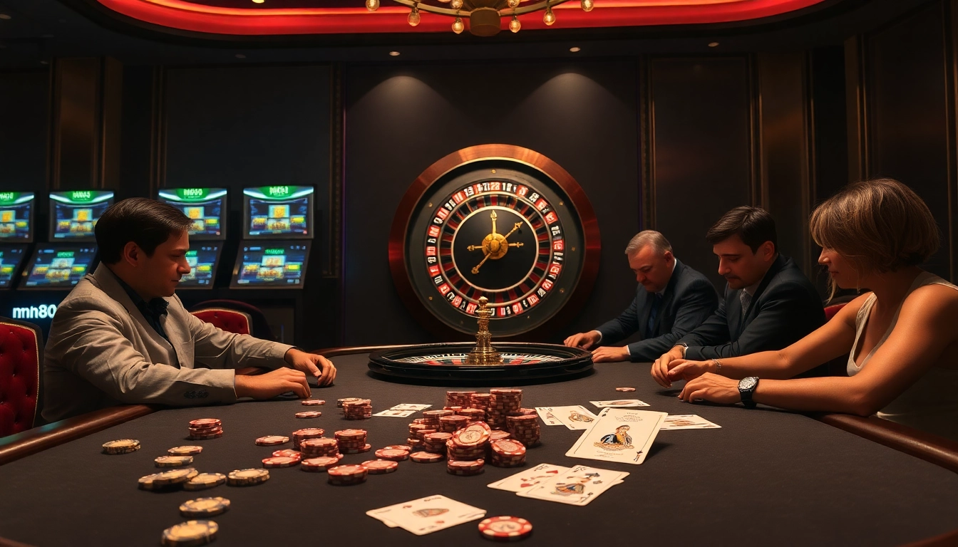 Engaged players at mm88.br.com capturing thrills of high-stakes gambling at lavish casino tables.