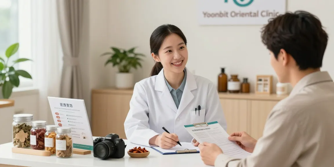 Consultation at 영통한의원 with a practitioner discussing personalized wellness plans in a serene environment.