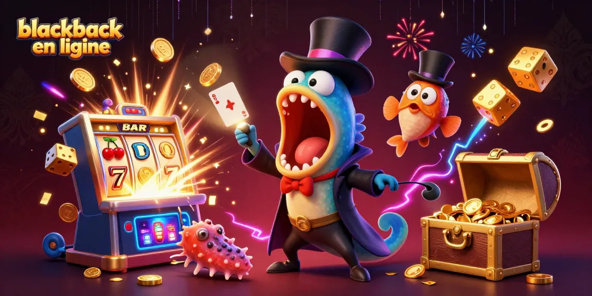 Visuel dynamique de blackjack en ligne avec un anglerfish et une anguille de mer en action.