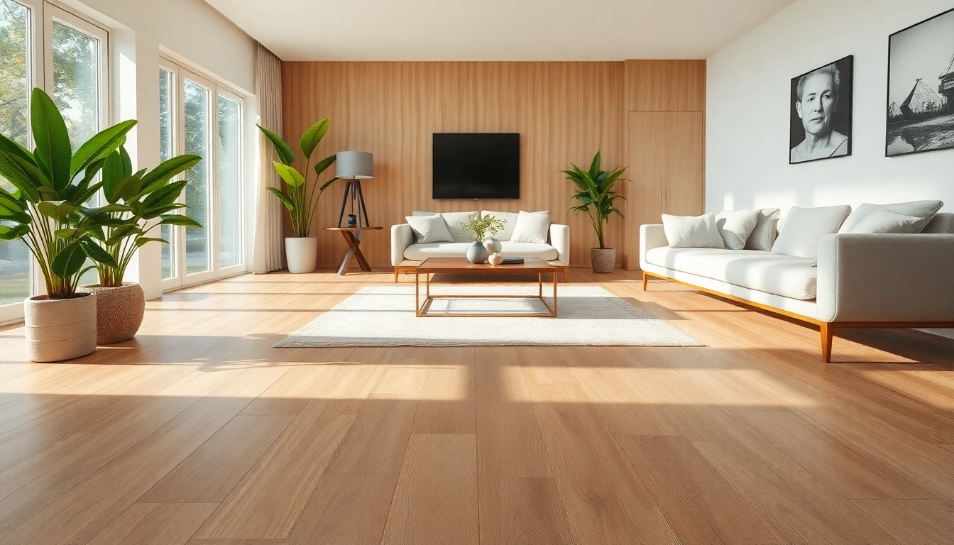 Admire luxury vinyl flooring in a stylish living room showcasing a warm oak texture and elegant decor.