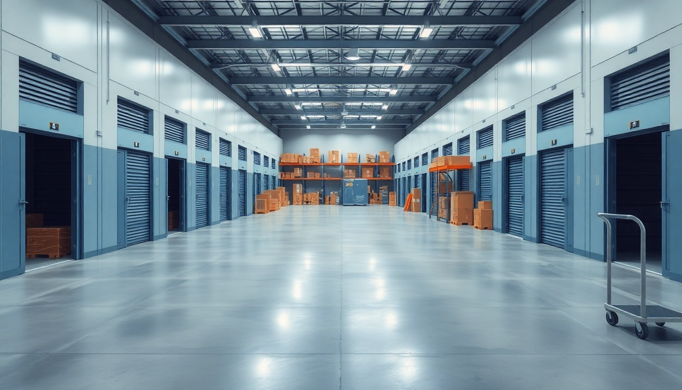 Self storage units in a spacious, organized facility with bright lighting and efficient layout.