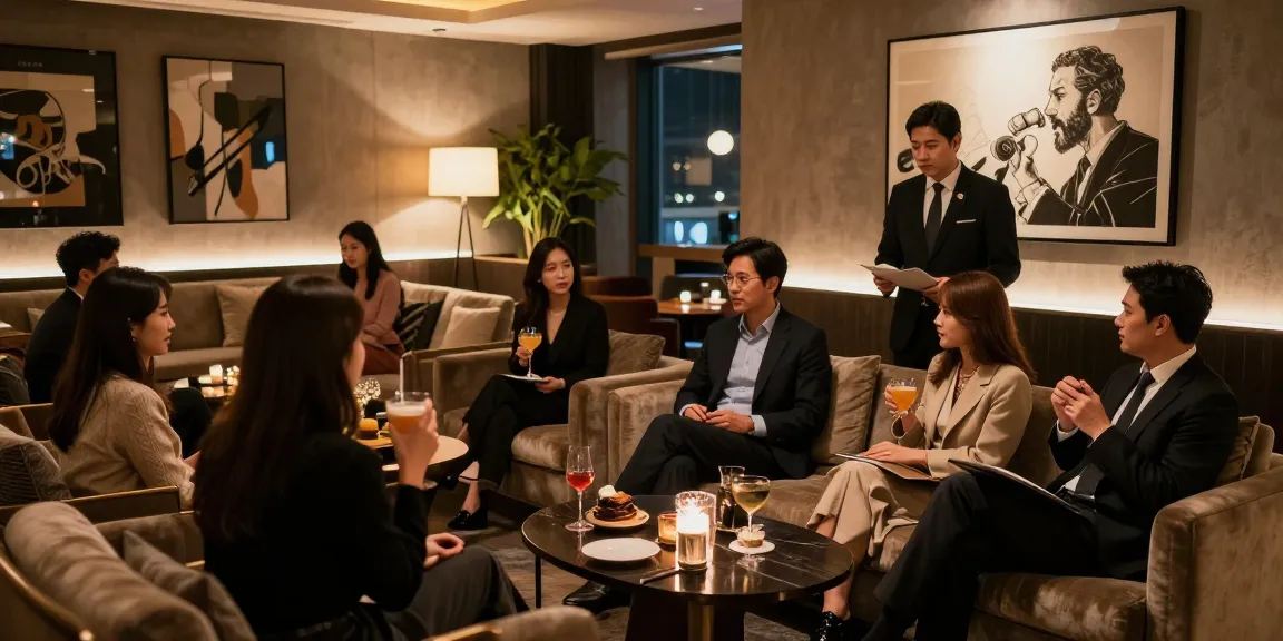 Gangnam 쩜오 좋아요 private lounge atmosphere with stylish guests enjoying drinks
