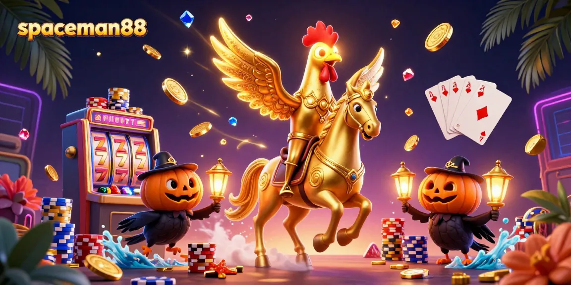 Spin the reels for big wins with spaceman88 in a vibrant 3D casino illustration.