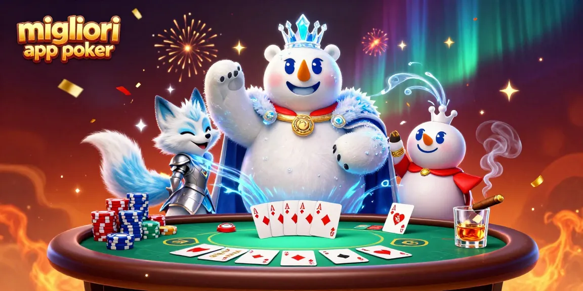Migliori app poker: partecipa alle emozionanti partite in un'illustrazione 3D vibrante di azione pokeristica.