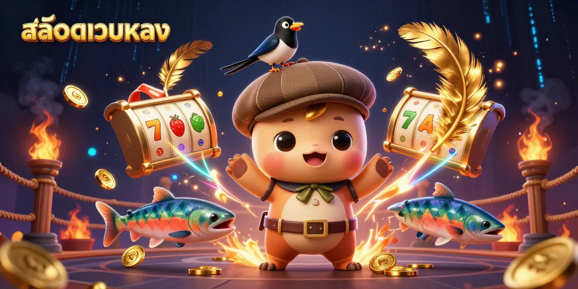 Engage with สล็อตเว็บตรง in this dynamic 3D cartoon scene showcasing playful characters and exhilarating slot action.