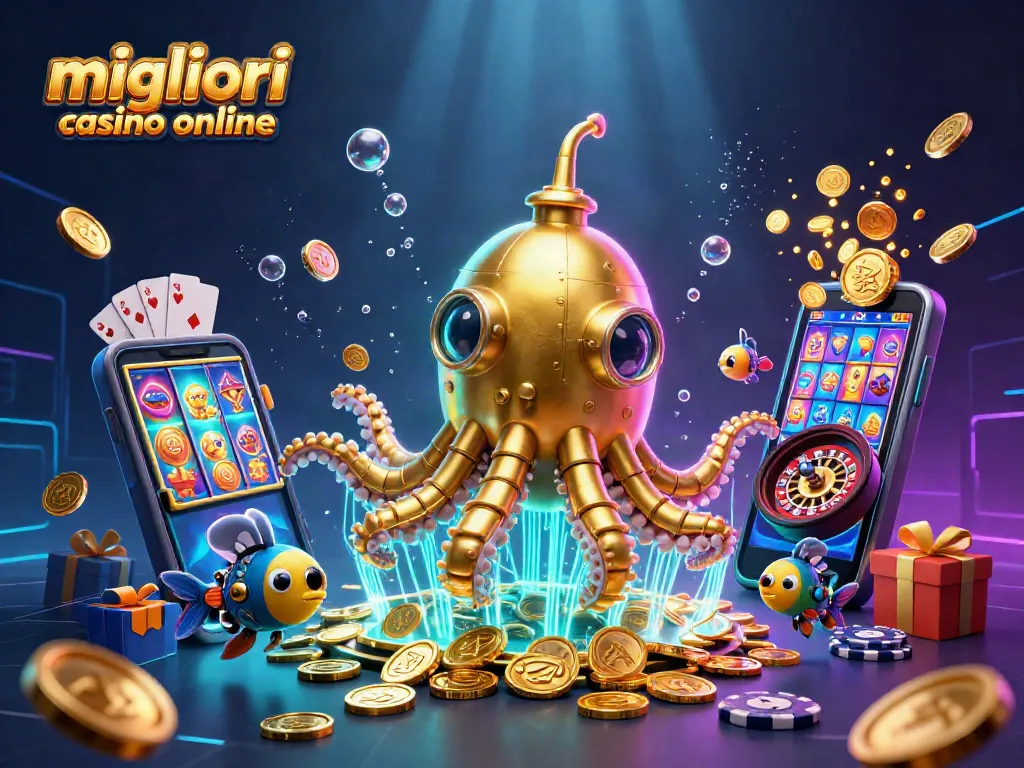 Scopri i migliori casino online navigando con un kraken e giochi esclusivi in un mare di monete d'oro.