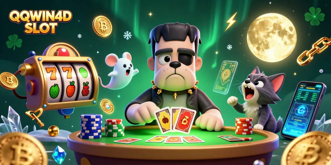 Menangkan hadiah dari QQWIN4D SLOT dengan ilustrasi kartun kasino yang penuh warna dan detail menarik.