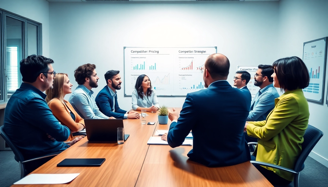 Engage with competitors pricing strategies during a collaboration meeting with diverse professionals.
