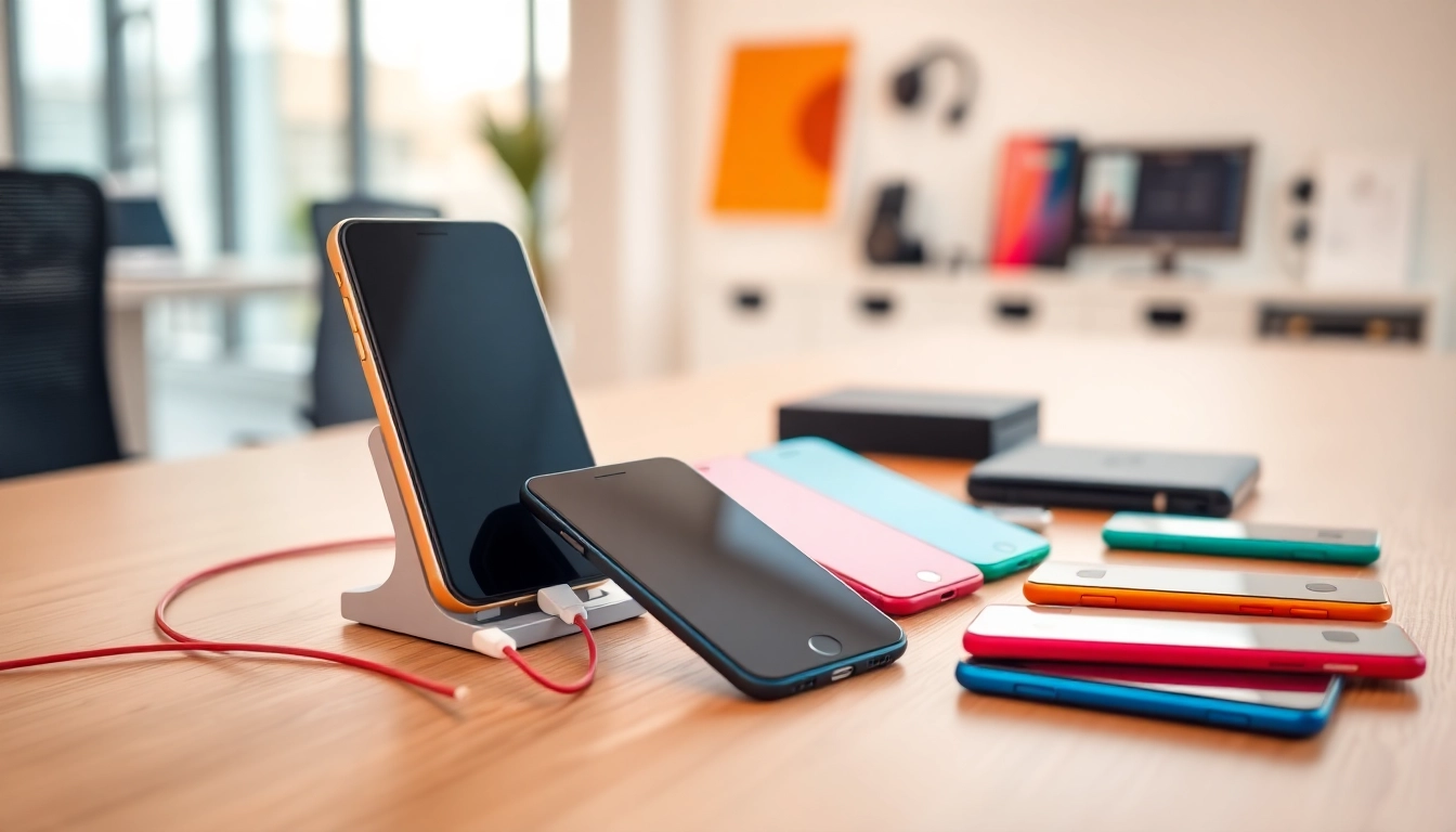 Phonelocker displaying organized mobile devices in a professional office setting.