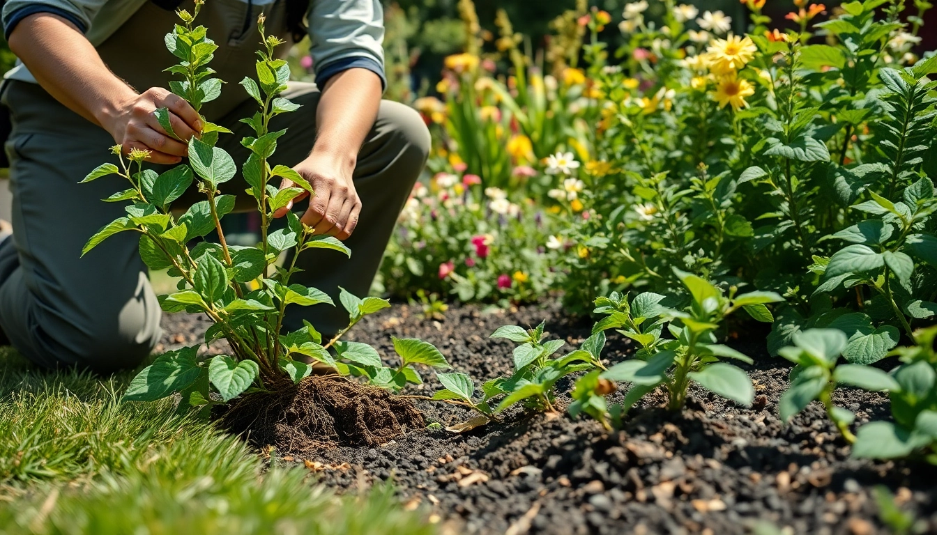 Japanese Knotweed Removal by a gardener in a vibrant garden, showcasing effective weed management.