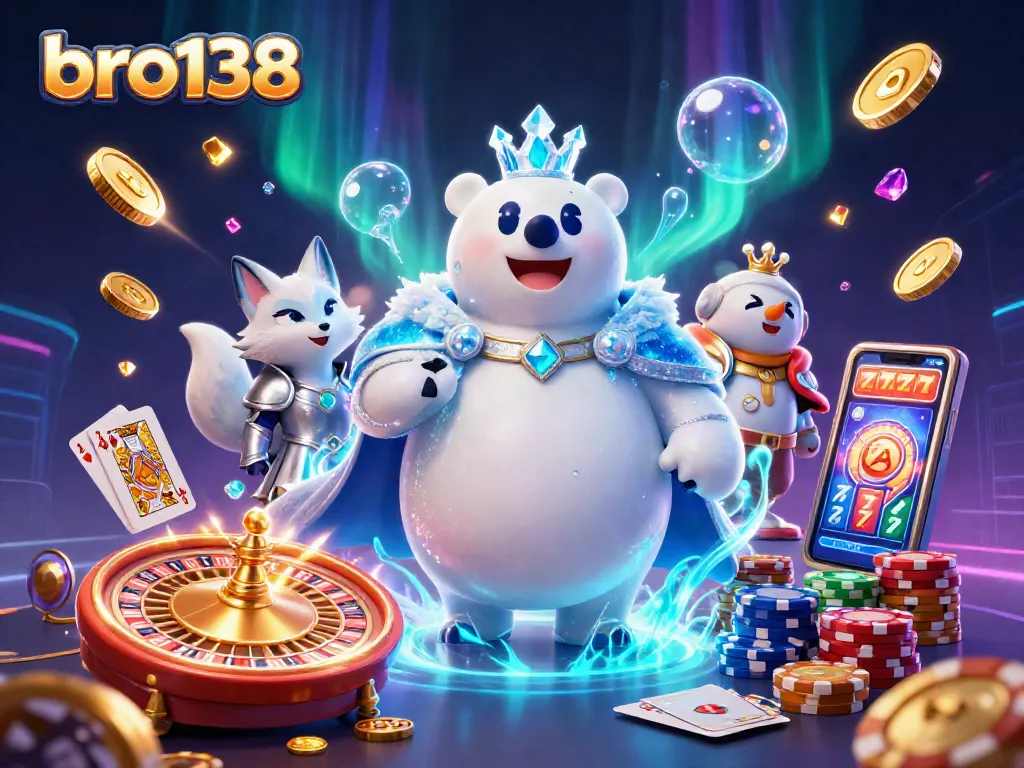 Spin and win at bro138 with 3D cartoon characters and vibrant casino elements!