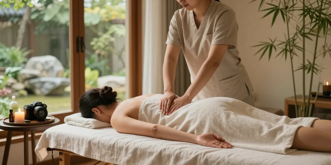 Swedish massage therapy in a tranquil setting with calming elements and natural light.