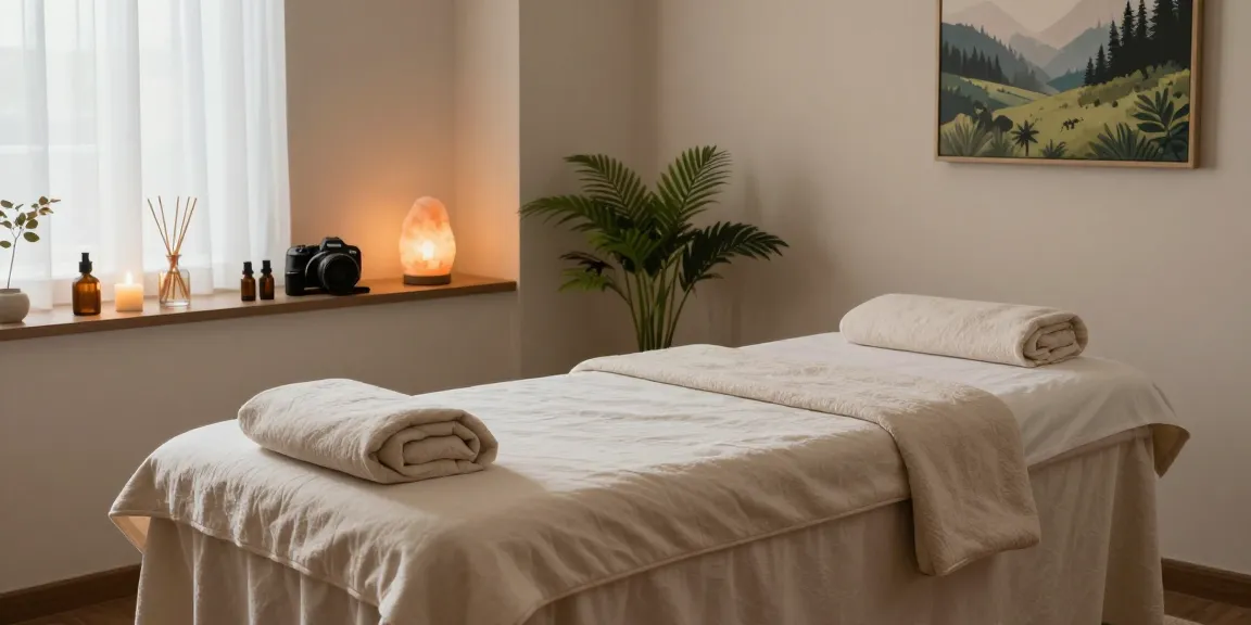 1인샵 massage room with ambient lighting and aromatherapy