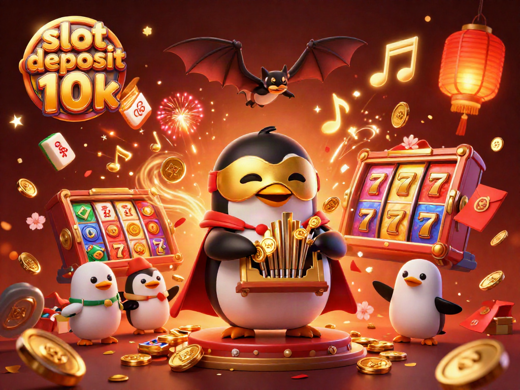 Experience thrilling gameplay in the vibrant world of slot deposit 10k with a cartoon penguin playing an organ.