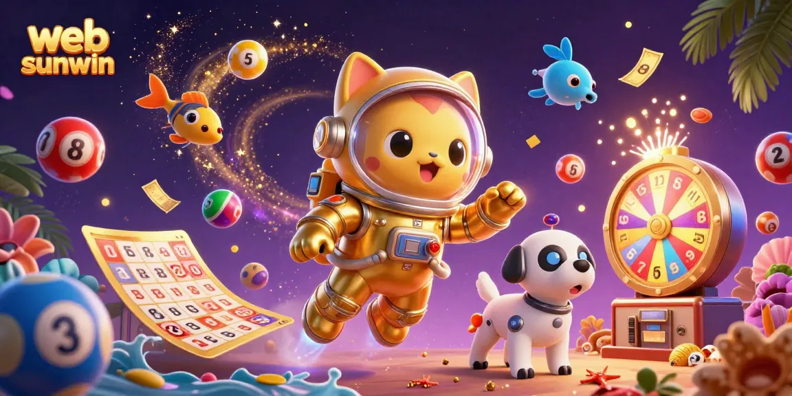 Engage with the web sunwin casino in this illustrated scene featuring a playful space kitty and a robot dog.