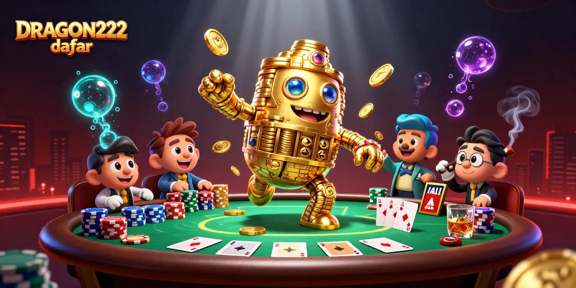 Play exciting slots with DRAGON222 daftar featuring a golden golem and poker elements.