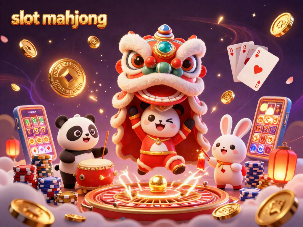 Experience the thrill of slot mahjong with this vibrant casino scene filled with lively characters and riches.