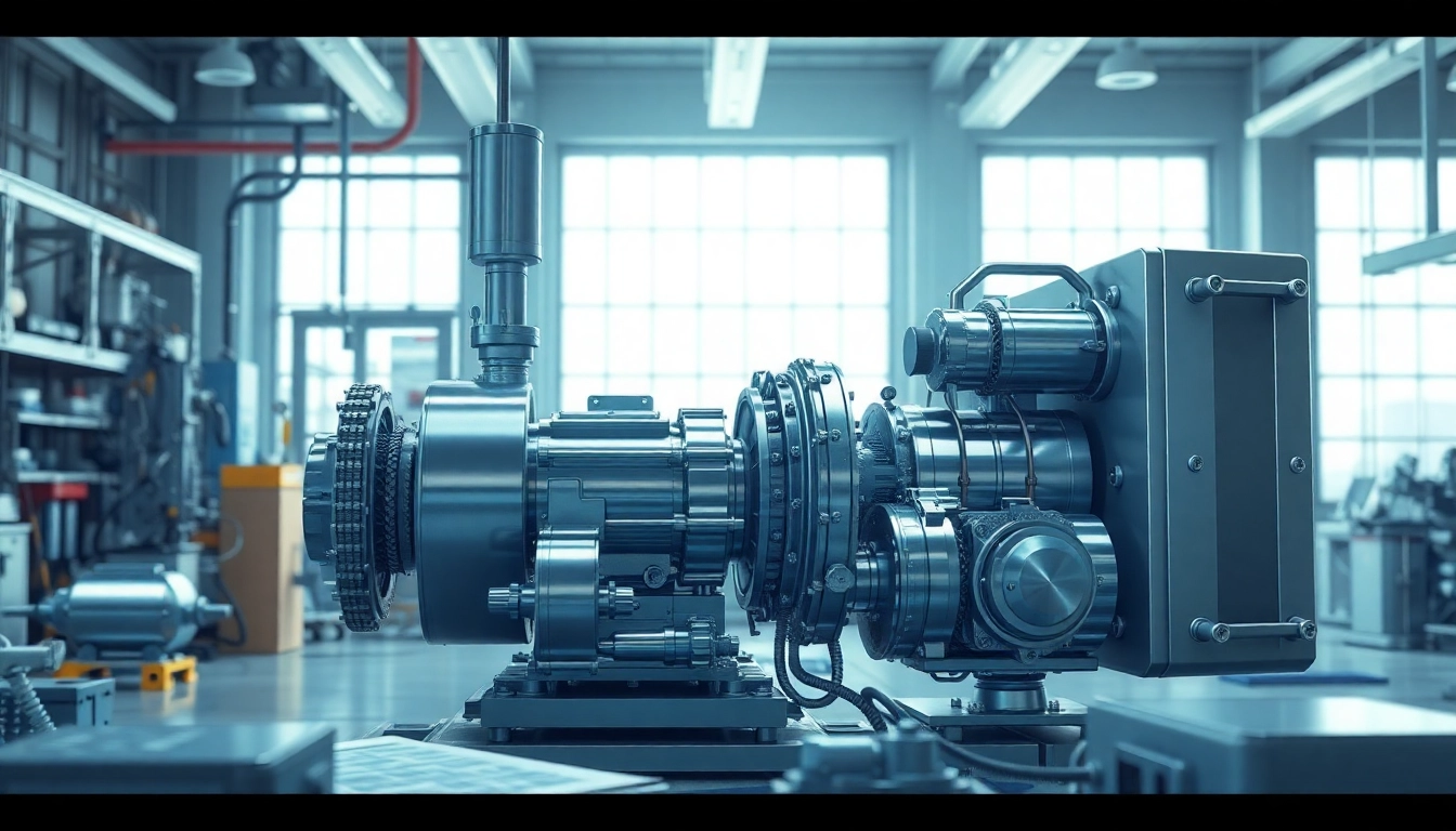 Technische Animation zeigt komplexe Maschinen in einem modernen Ingenieursatz.