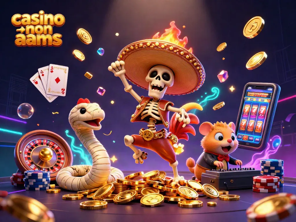 Il casino non AAMS presenta un festoso rooster mariachi che danza su monete d'oro, circondato da un'atmosfera vivace di giochi e premi.