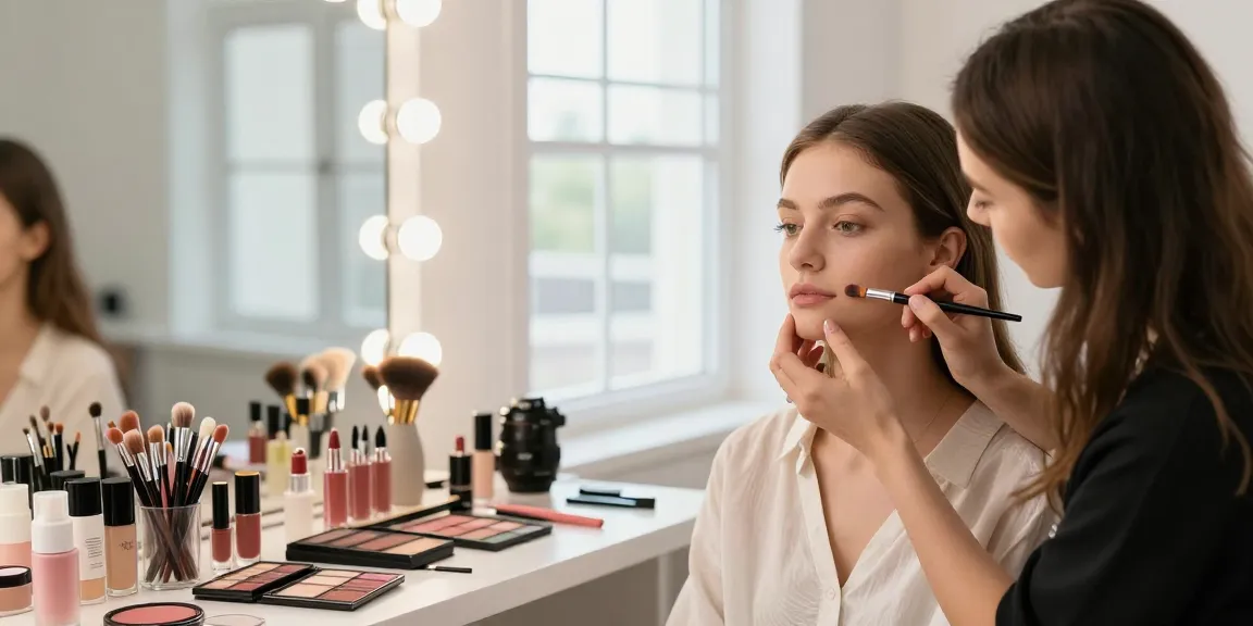 Lip blending brush in action during a professional makeup application, enhancing natural beauty and perfecting lip color.
