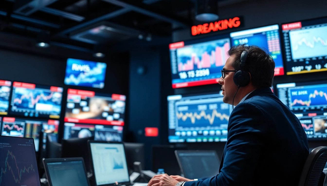 Engaging news report in a vibrant newsroom showcasing breaking news updates.