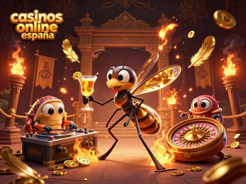 Experimenta la emoción de los casinos online en España con una ilustración única y dinámica que presenta personajes intrigantes y elementos de juego.