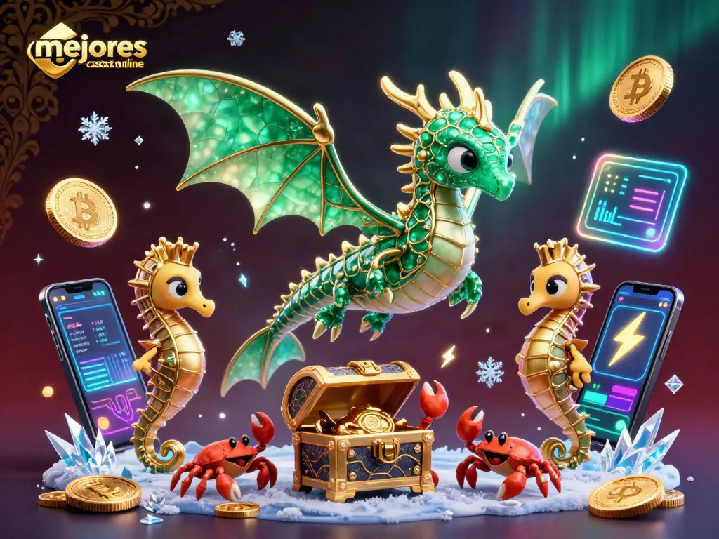 Prueba los mejores casinos online con una emocionante ilustración 3D de dragón y tesoros.
