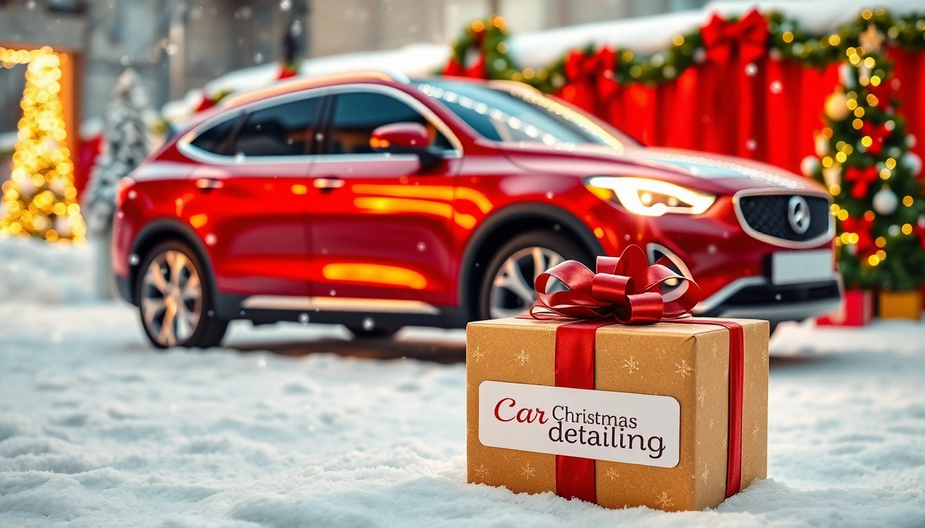 Surprise loved ones with a Christmas car detailing gift showcased amidst a festive winter backdrop.