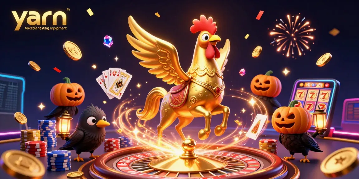 Win big with our yarn tensile testing equipment, featuring a golden rooster and lively casino elements in action.