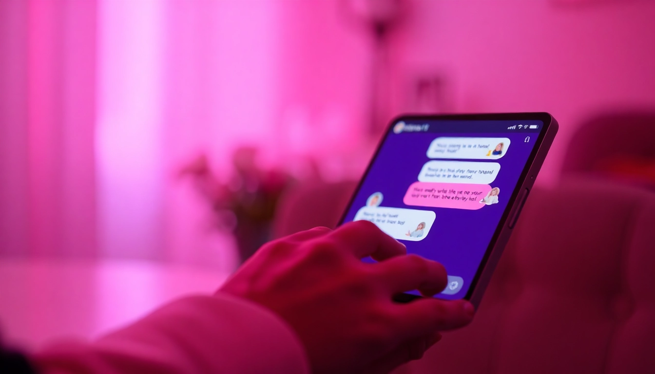Interactive screen of an nsfw ai chatbot showcasing vibrant chat bubbles and emojis in a cozy ambiance.