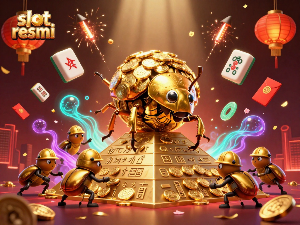 Play engaging slot resmi games with a golden beetle and shimmering coins.