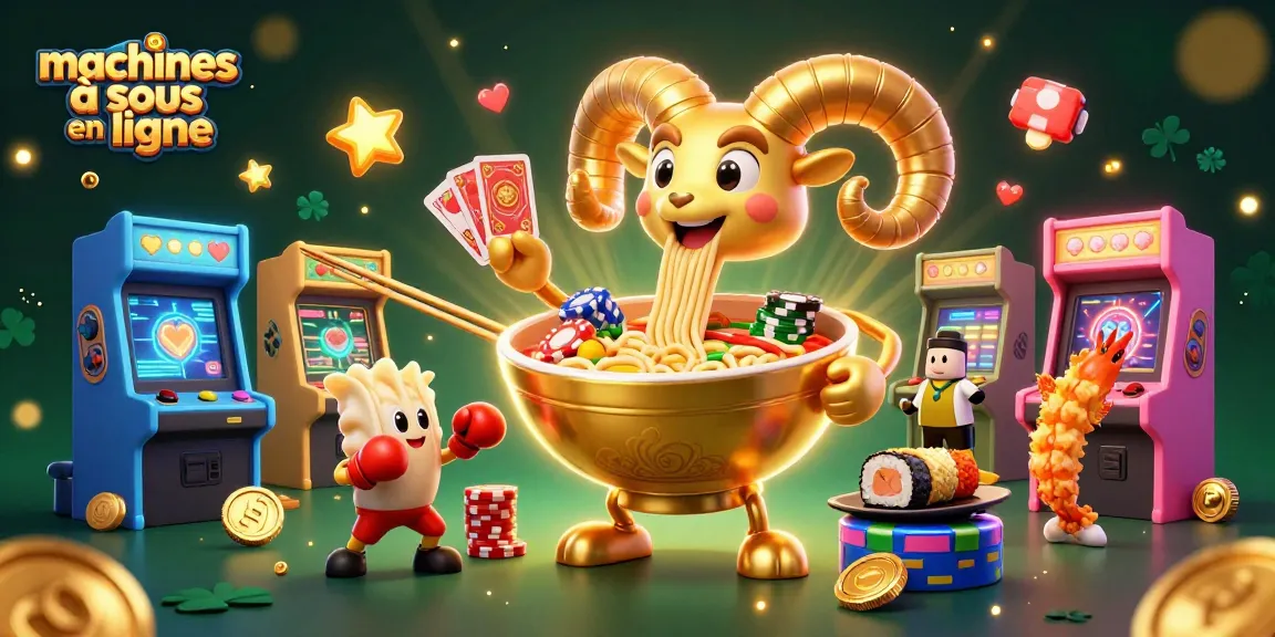 Jouez aux machines à sous en ligne dans cette illustration dynamique mettant en scène des personnages colorés et des éléments de jeu.