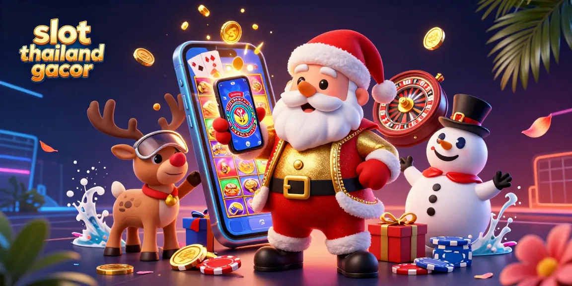 Spin to win at slot thailand gacor with Santa and friends enjoying casino fun!