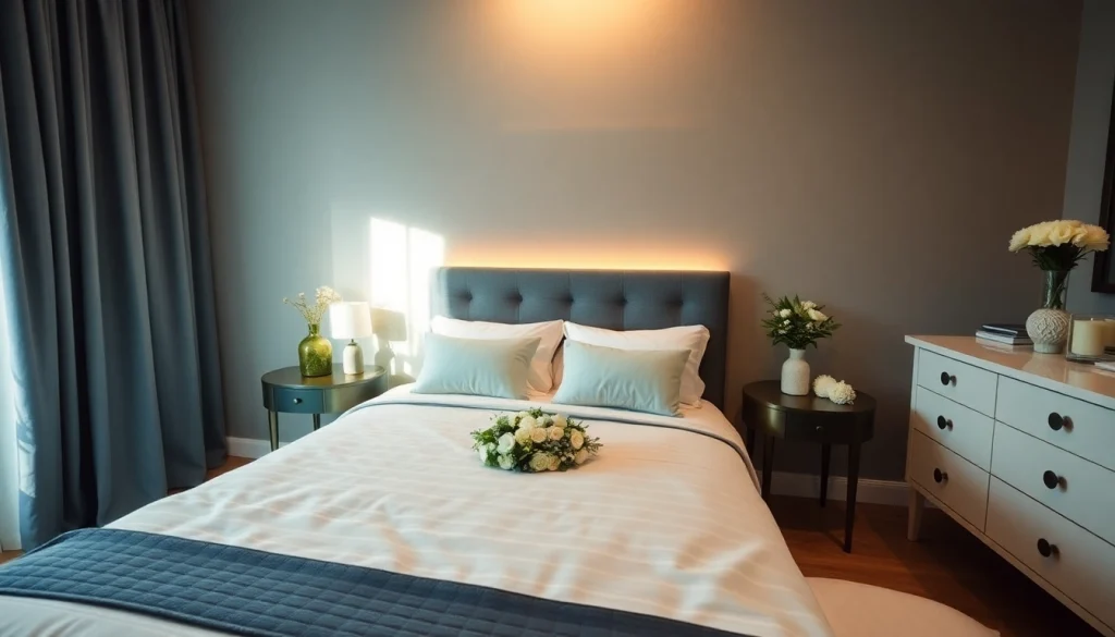 Materasso matrimoniale memory posizionato in una camera elegante con biancheria raffinata e cuscini accoglienti.