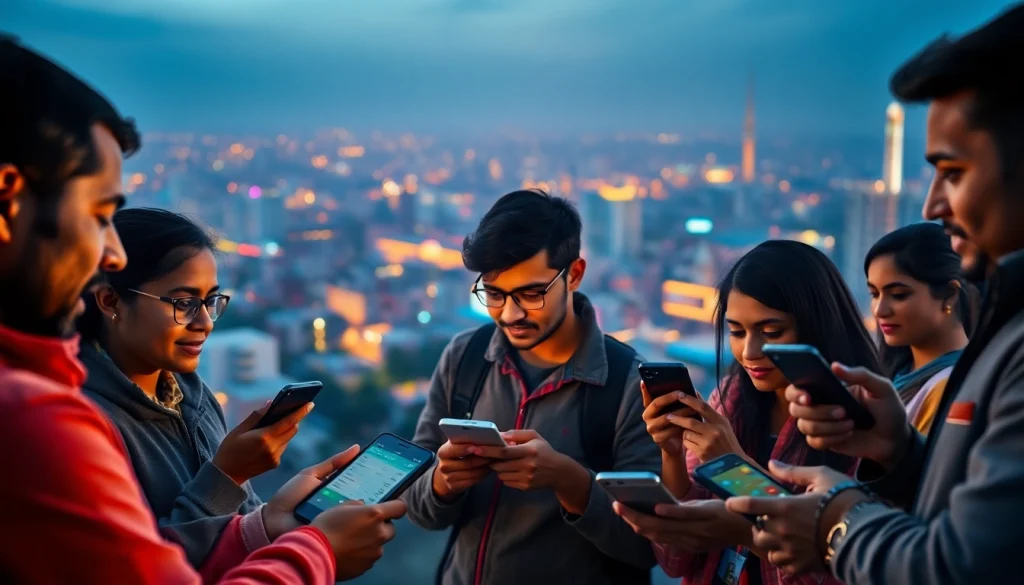 Engaged participants analyzing sports betting in India against a vibrant city backdrop.