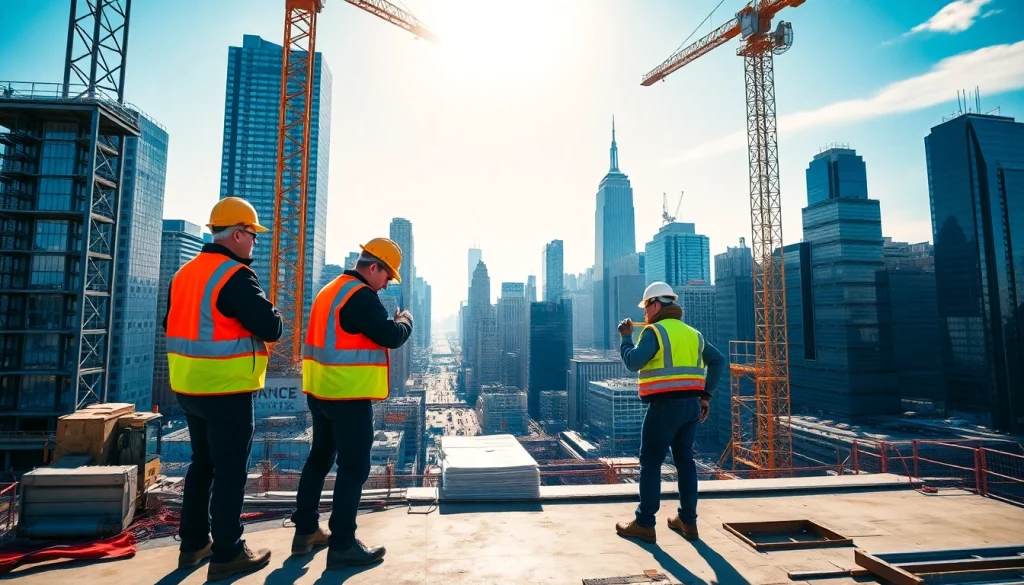 Engaged New York Commercial General Contractor team collaborating on a construction project.