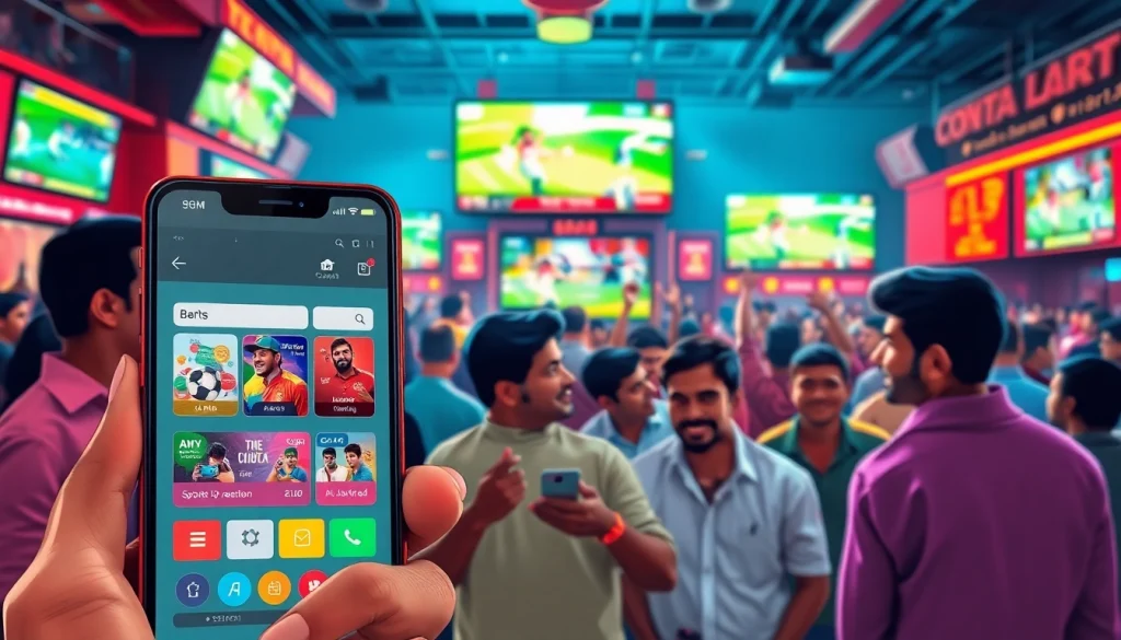 Engaged fans enjoying sports betting in India while using a betting app on their smartphones.
