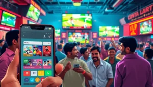 Engaged fans enjoying sports betting in India while using a betting app on their smartphones.